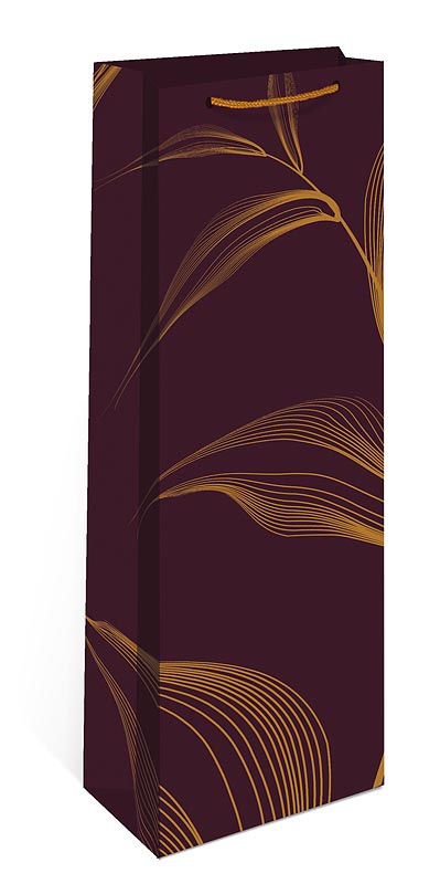 Пакет подарочный под бутылку "листья" (12х36см)