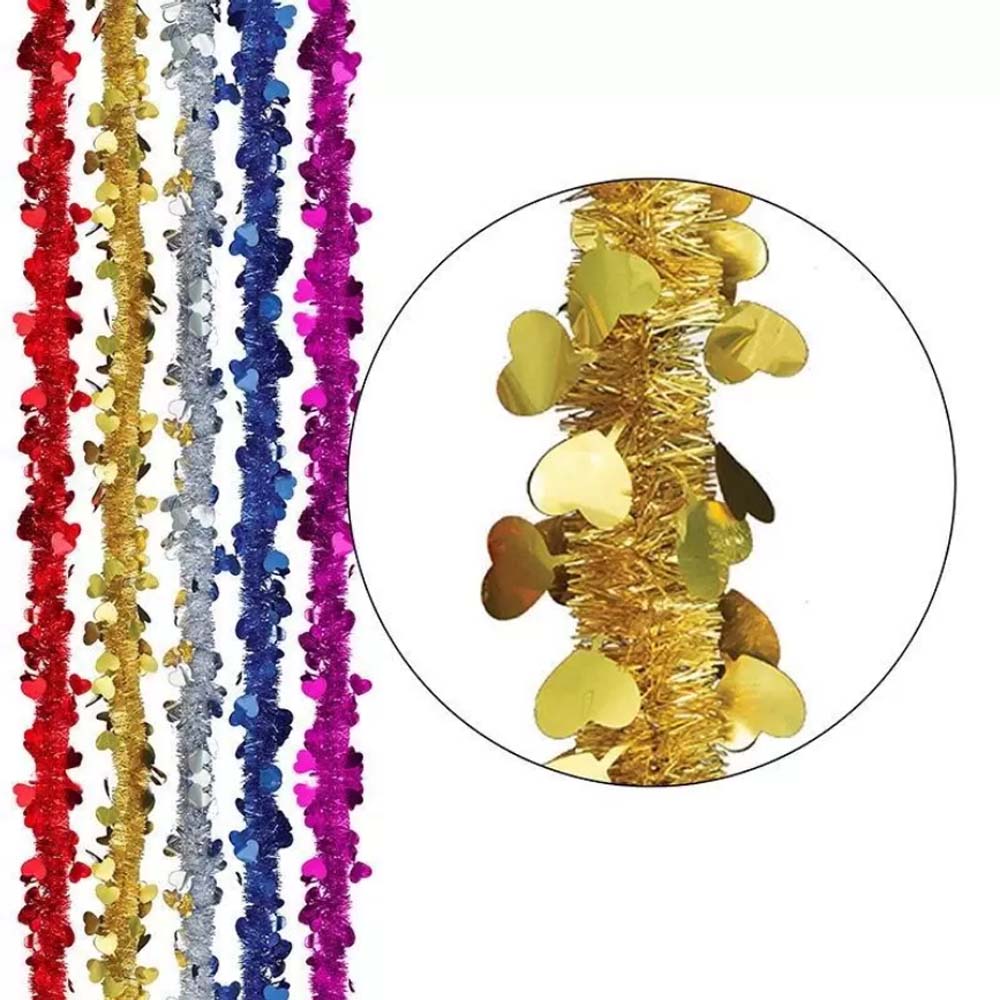 Мишура "сердечки" красная (5+11см, 2м)