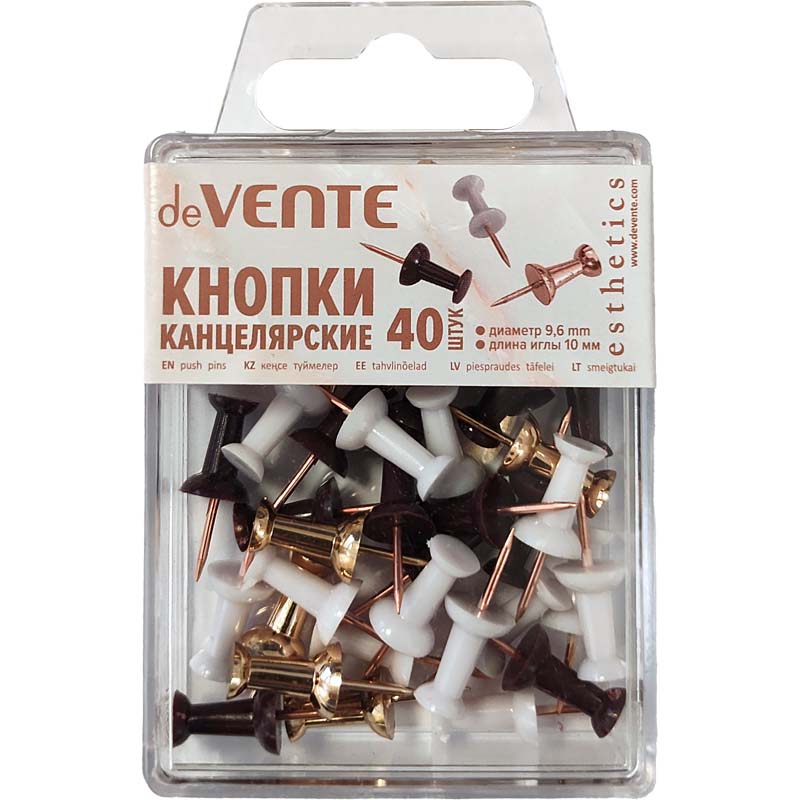 Кнопка-гвоздик силовая devente "esthetics" 40шт. цветные пласт.упак.
