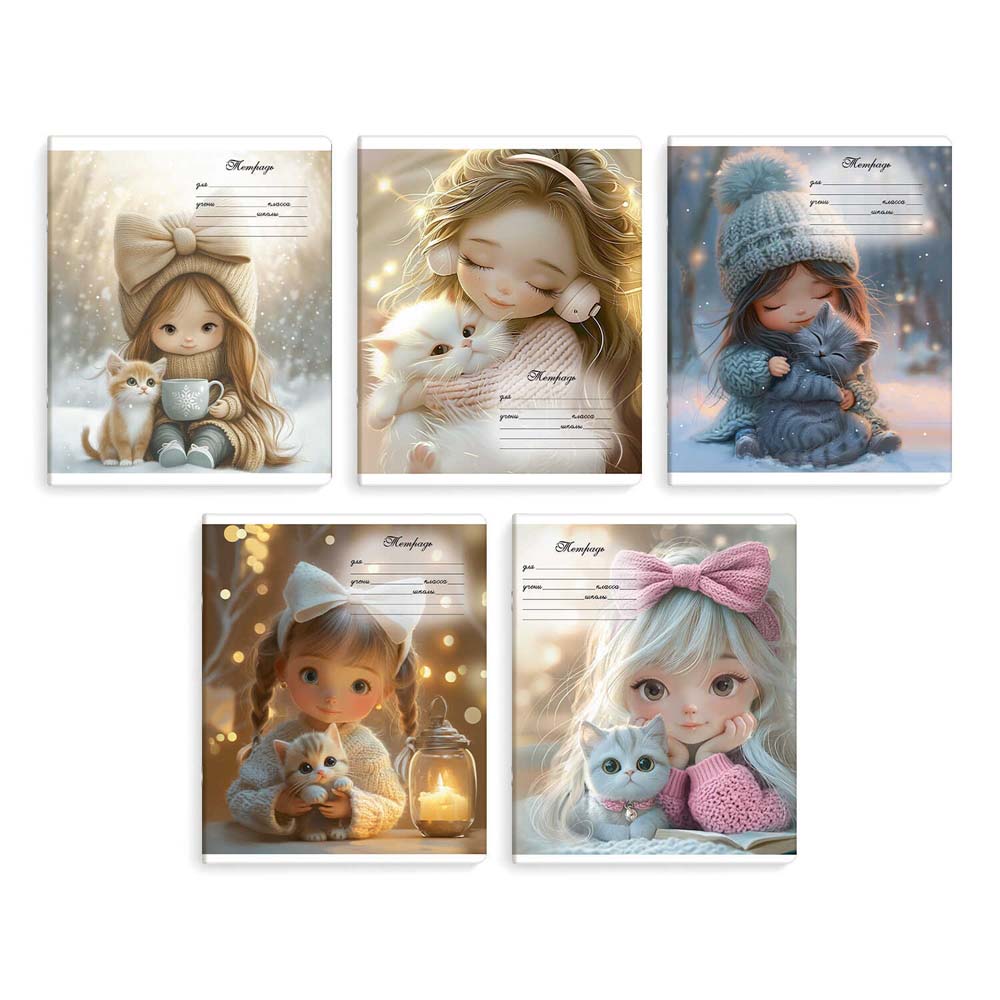 Тетрадь 12л. лин. "девочки с котятами" (феникс+) б/б,выб.лак,асс-т