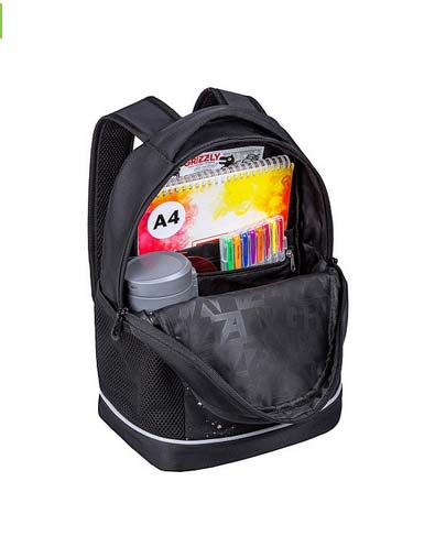 Рюкзак grizzly 28х38х18см упл.спинка чёрный+картхолдер