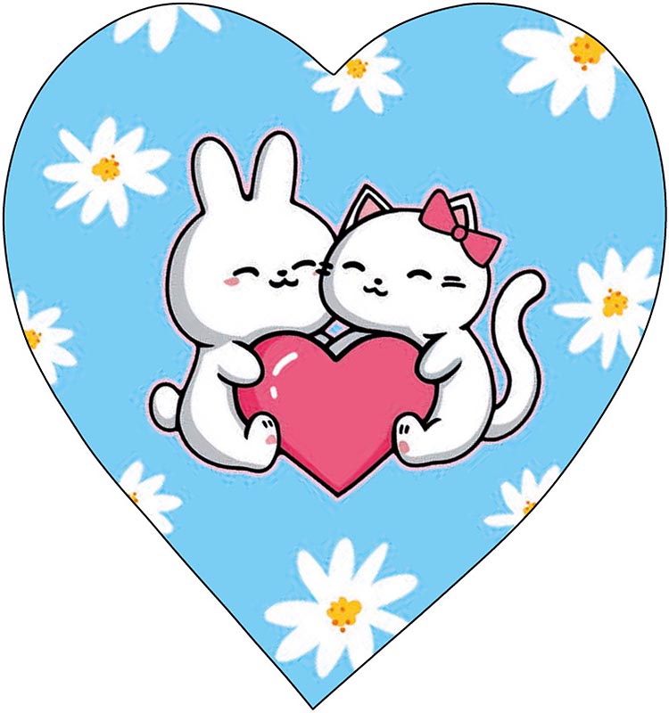 Открытка мини 6х6см "кролик и котёнок" лак текст