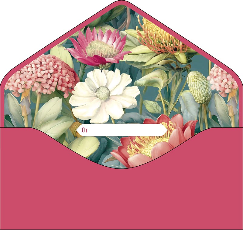 Конверт для денег "с днём рождения" цветы софт тач фольга