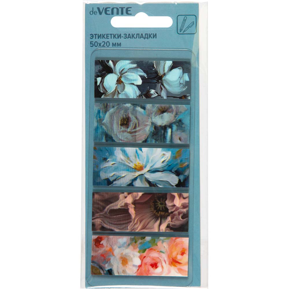 Закладки с липким краем devente "flowers" 50х20мм 5цв. по 20л. пластик