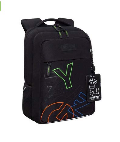 Рюкзак grizzly чёрный-цветной 26х39х19см эрг.спинка+картхолдер