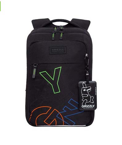 Рюкзак grizzly чёрный-цветной 26х39х19см эрг.спинка+картхолдер