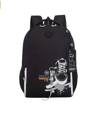 Рюкзак grizzly чёрный-белый 29х38х16см упл.спинка+картхолдер