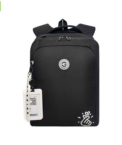 Рюкзак grizzly чёрный-белый 26х39х17см эрг.спинка+картхолдер