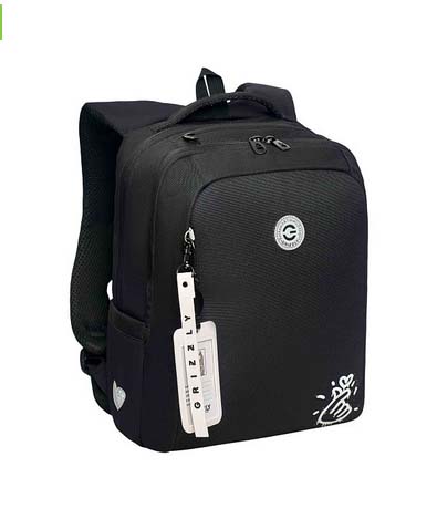 Рюкзак grizzly чёрный-белый 26х39х17см эрг.спинка+картхолдер