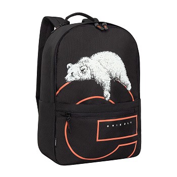 Рюкзак grizzly чёрный-рыжий 30х43х14см упл.спинка