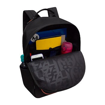 Рюкзак grizzly чёрный-рыжий 30х43х14см упл.спинка