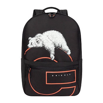 Рюкзак grizzly чёрный-рыжий 30х43х14см упл.спинка