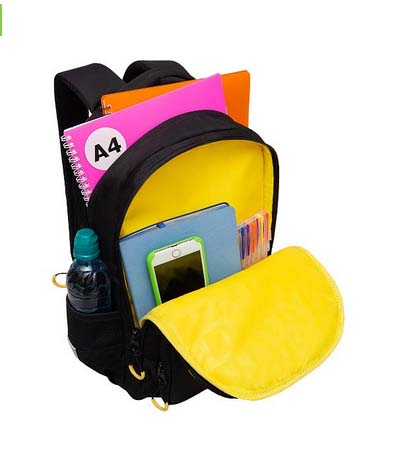 Рюкзак grizzly чёрный-жёлтый 28х40х15,5см эрг.спинка