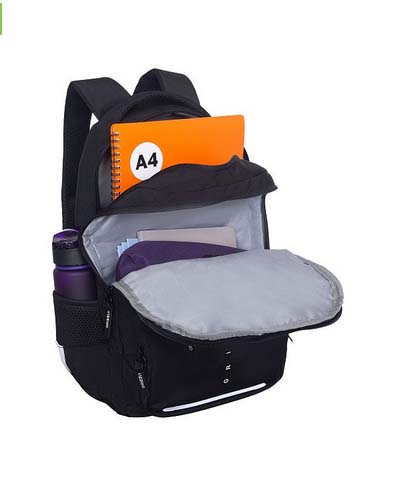 Рюкзак grizzly чёрный-белый 28х40х15,5см эрг.спинка