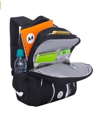 Рюкзак grizzly чёрный-белый 26х39х17см эрг.спинка