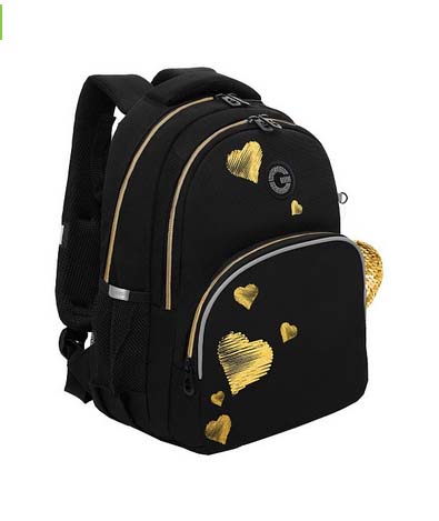 Рюкзак grizzly чёрный-золото 27х40х20см эрг.спинка