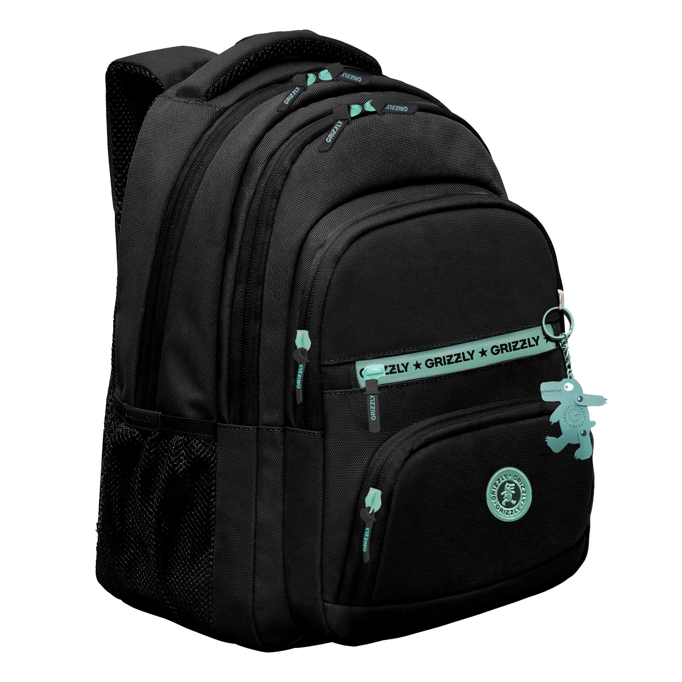 Рюкзак grizzly чёрный-мятный 30х39х20см эрг.спинка