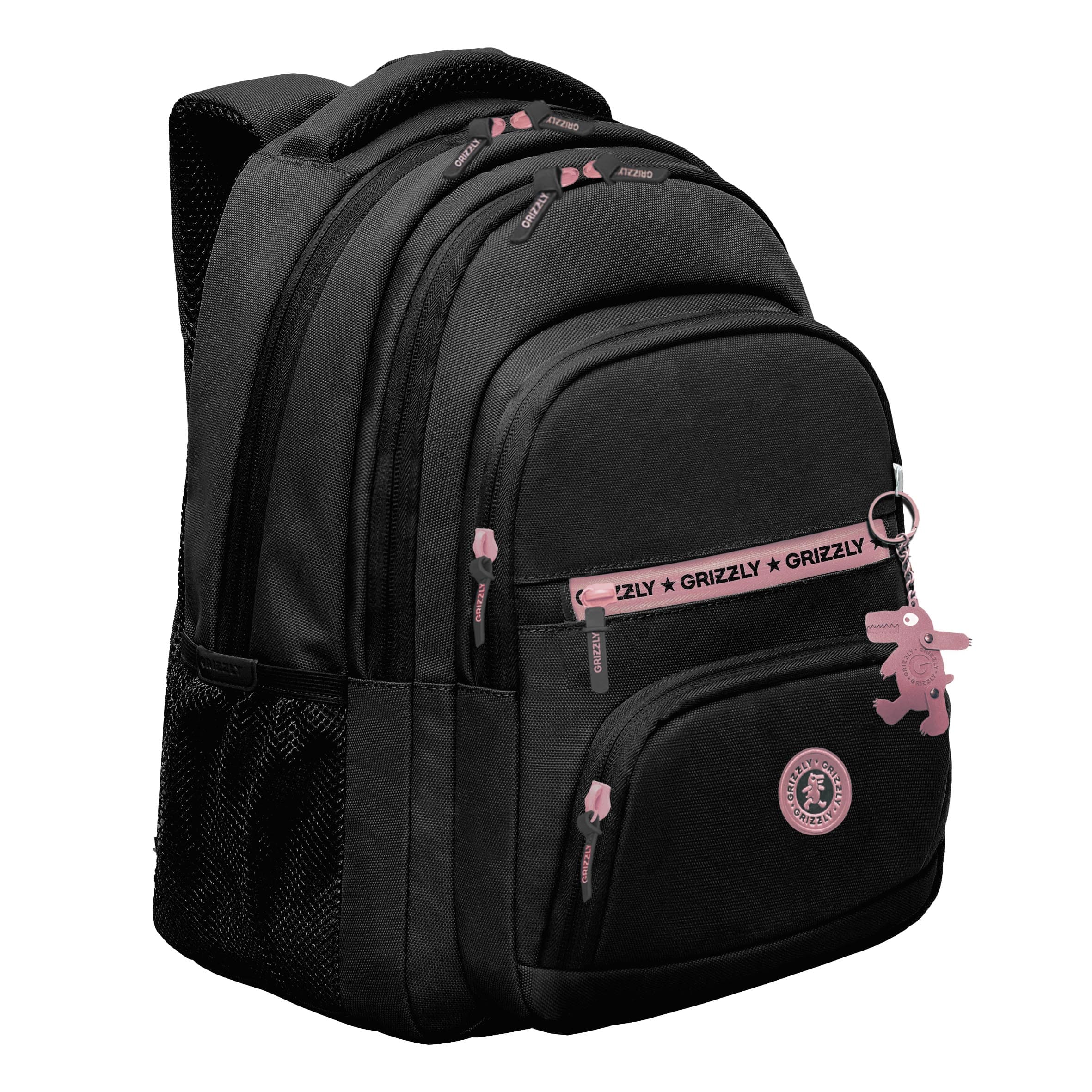 Рюкзак grizzly чёрный-розовый 30х39х20см эрг.спинка