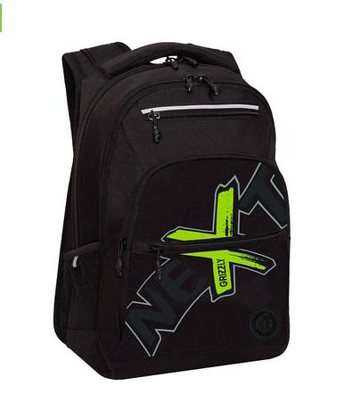 Рюкзак grizzly чёрный-салатовый 31х43х20см эрг.спинка