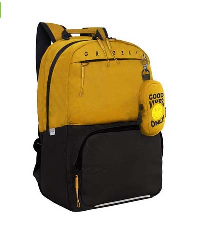 Рюкзак grizzly чёрный-жёлтый 30х42,5х13,5см эрг.спинка