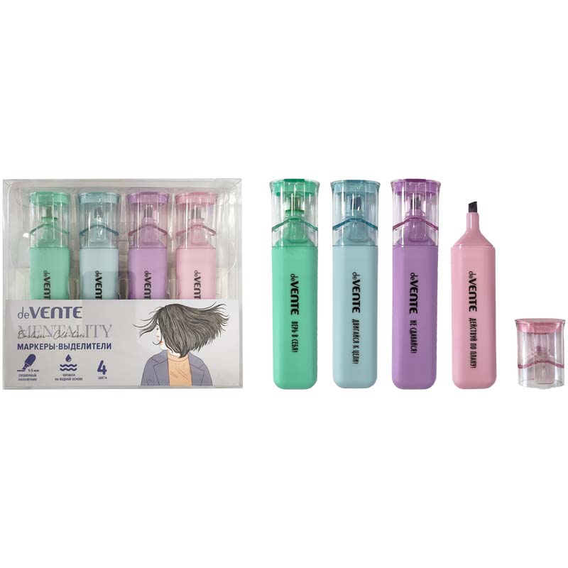 Маркер текстовый набор 4цв. devente "mentality" резец 1,0мм-5,0мм