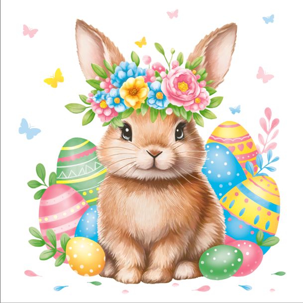 Салфетки бум. 330х330мм 20 шт. 3-сл. "кролик в цветочном венке"