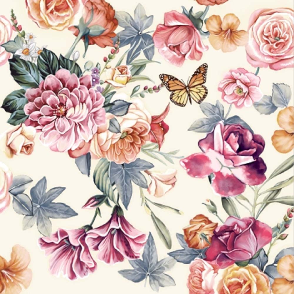 Салфетки бум. 330х330мм 20 шт. 3-сл. "красивые цветы.кремовый фон"