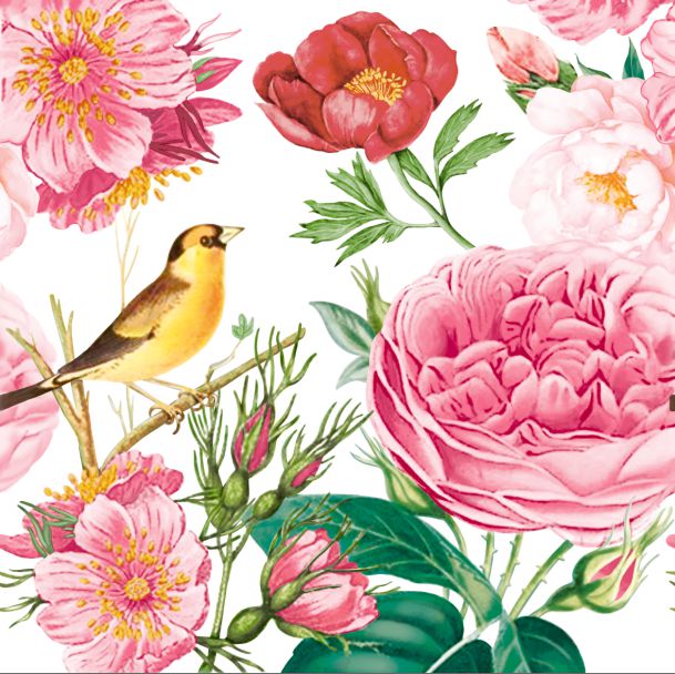 Салфетки бум. 330х330мм 20 шт. 3-сл. "розы с птичкой"