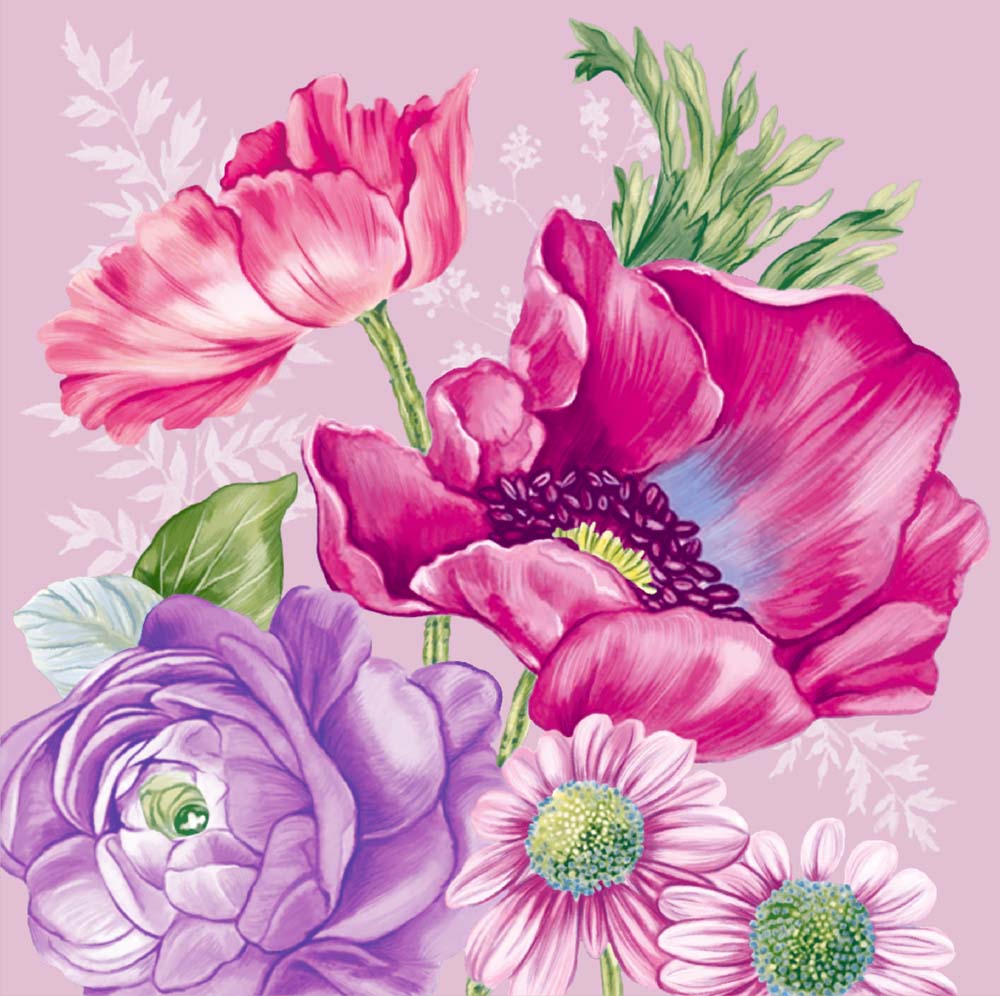 Салфетки бум. 330х330мм 20 шт. 3-сл. "цветочная композиция на розовом"