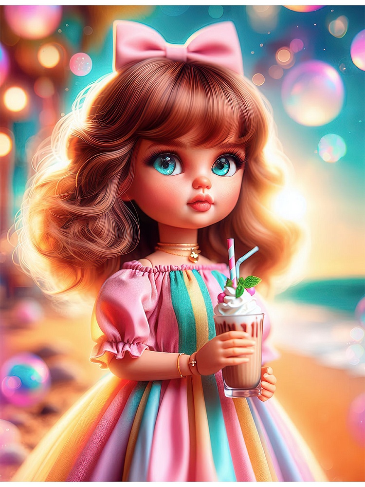 Набор д/творч. алмазная мозаика 23х30см "куколка с коктейлем"