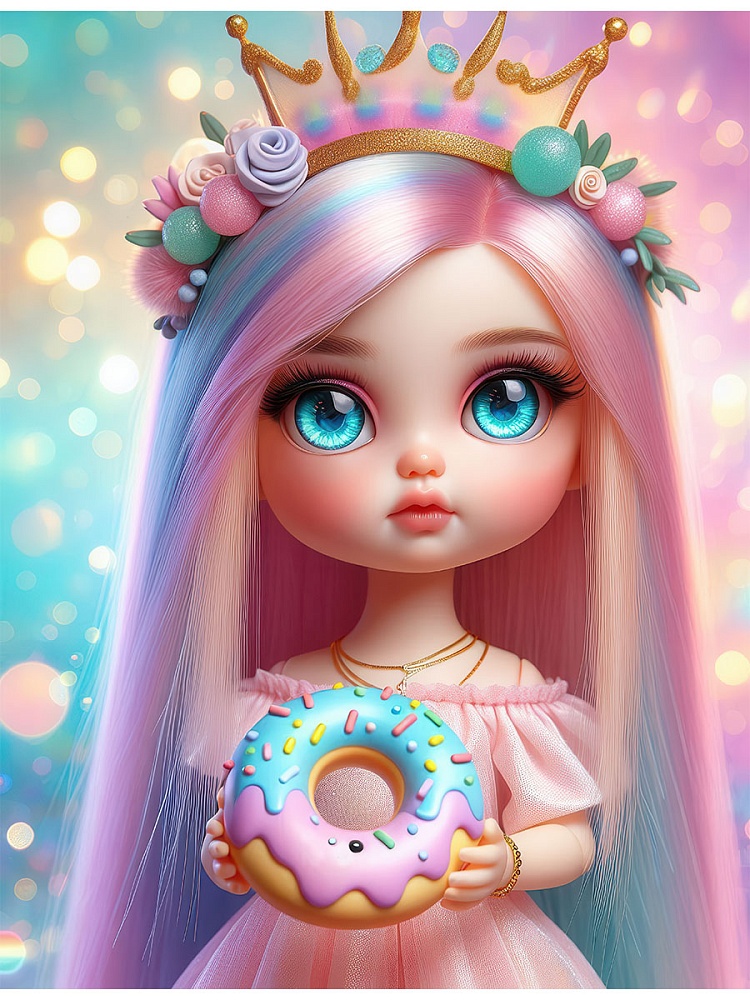 Набор д/творч. алмазная мозаика 23х30см "куколка с пончиком"