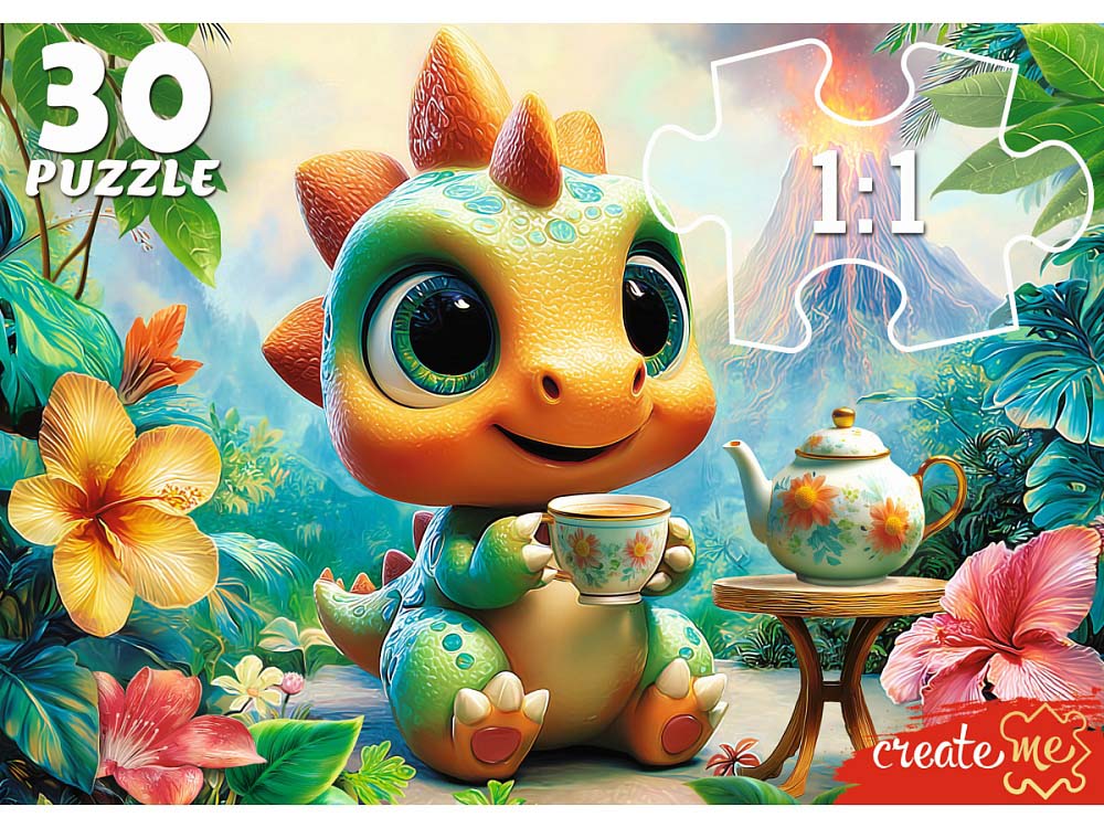 Пазлы 30 дет. "динозаврик с чаем" (рыжий кот)
