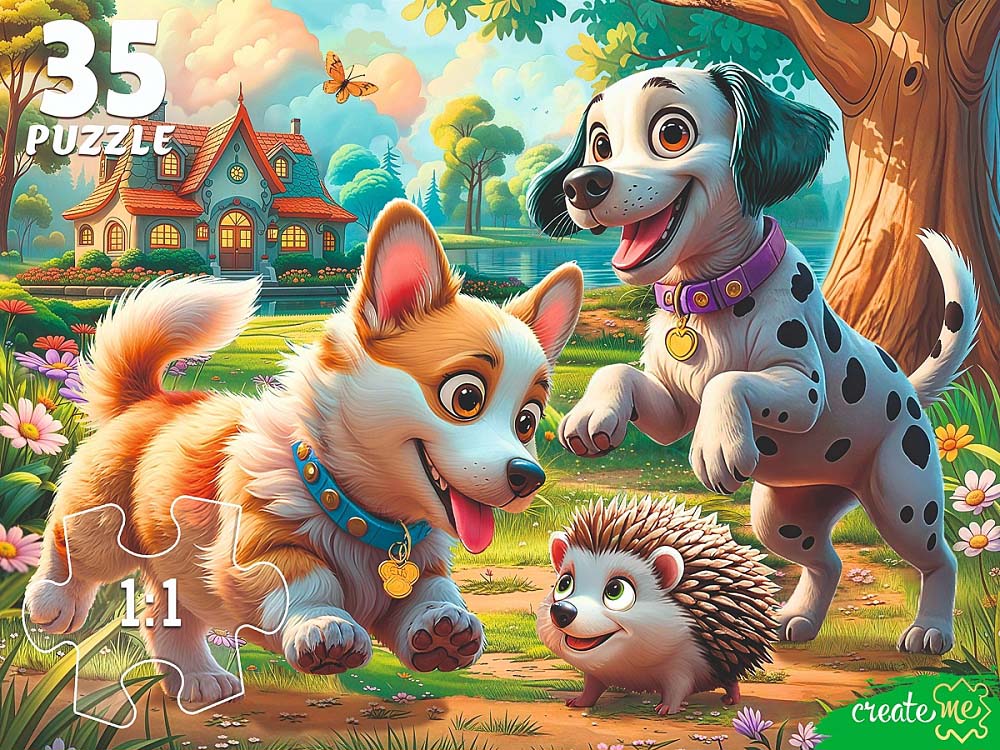 Пазлы 35 дет. "щенки и ёжик" (рыжий кот)