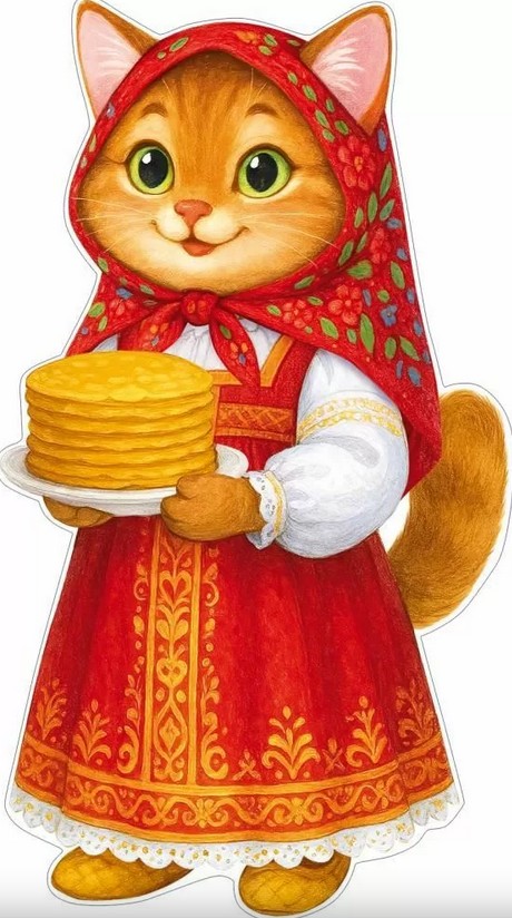 Плакат "кошечка с блинами" фигурный а2
