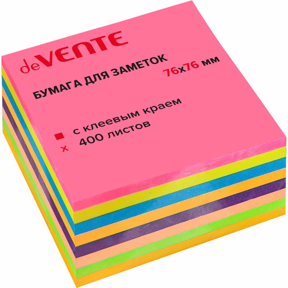 Бумага д/зам.с липким краем devente 76х76 неон+интенсив 8цв. 400л.