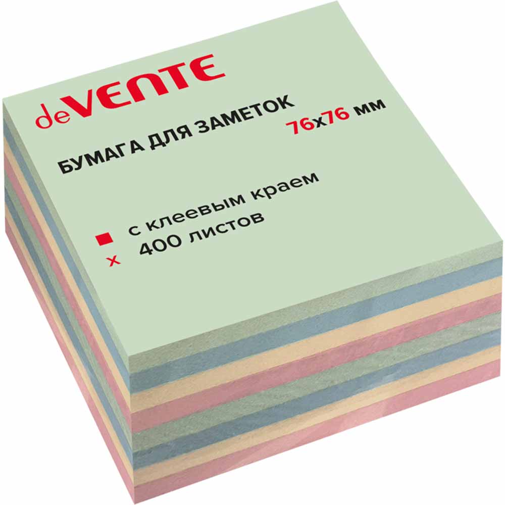Бумага д/зам.с липким краем devente 76х76 пастель 4цв. 400л.