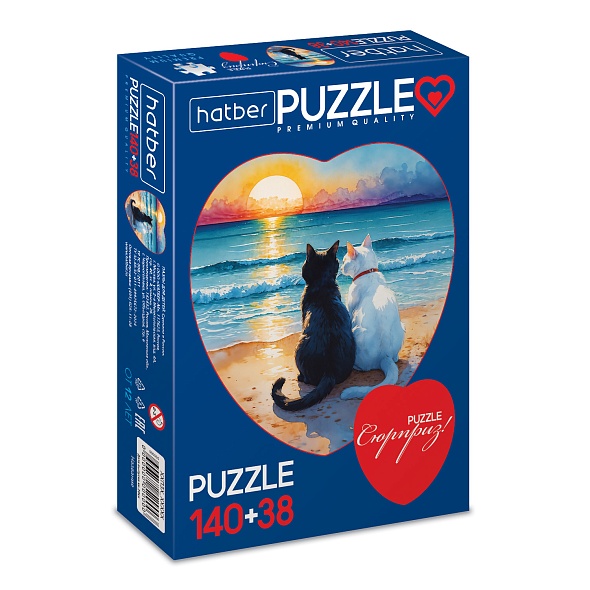 пазлы 2в1 140/38 дет. "два сердца. коты и море" (hatber) Пазлы 2в1 140/38 дет. "два сердца. коты и море" (hatber)