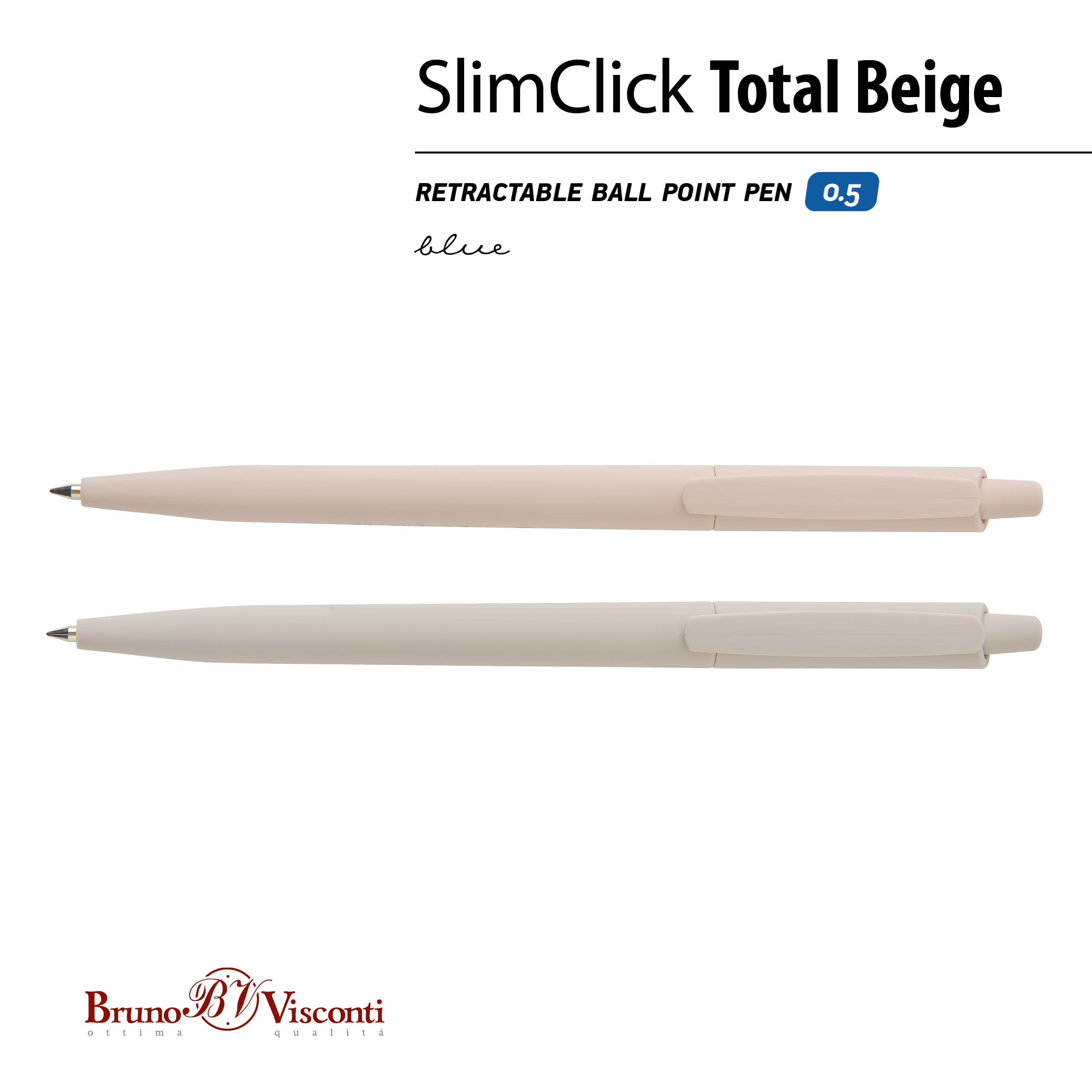 Ручка шар. авт."bruno visconti "slimclick.total beige" 0.5мм синяя