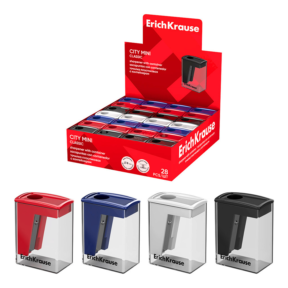 Точилка с контейнером erich krause "city mini. classic" асс-т