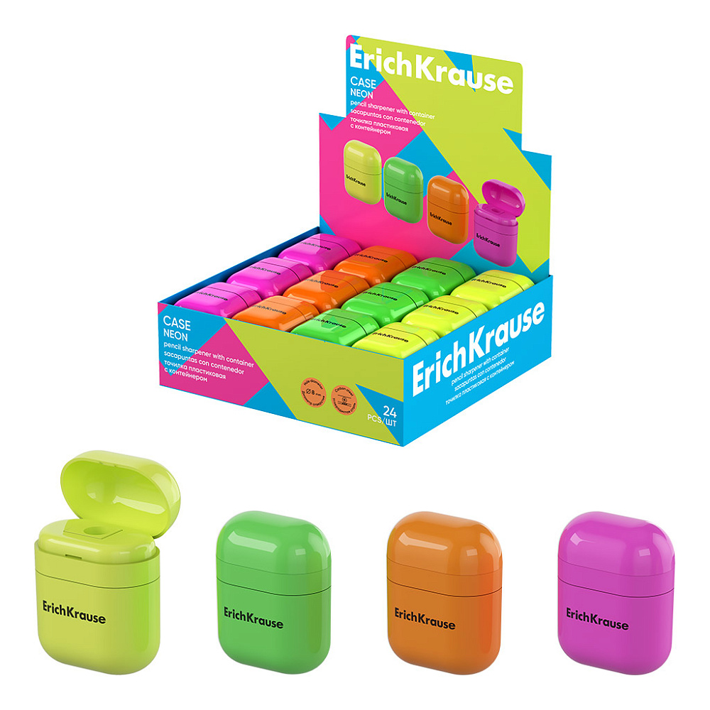 Точилка с контейнером erich krause "case. neon" асс-т