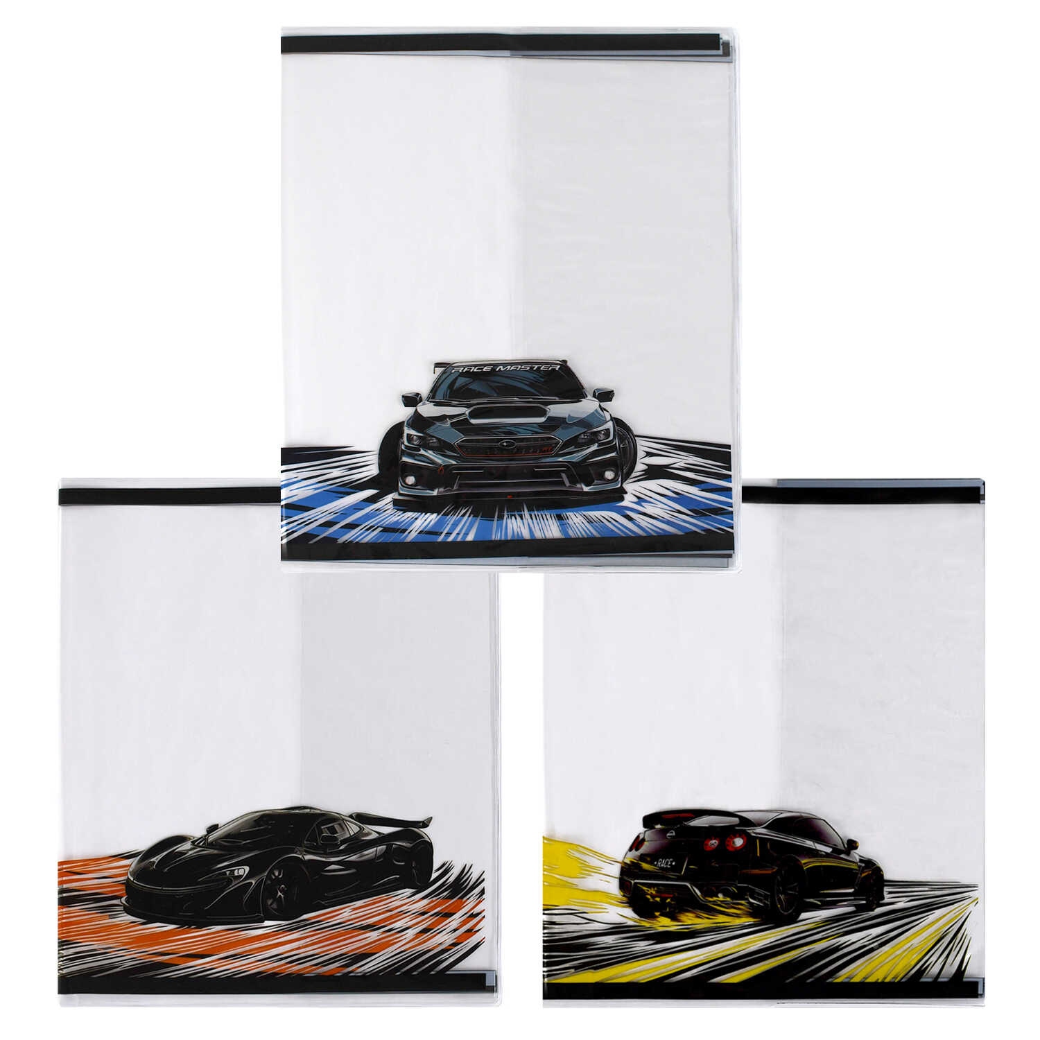 Обложка для дневника и тетради пвх прозр. 120мкм феникс+ "неоновые тачки" (216х350мм) с рис. 3шт.