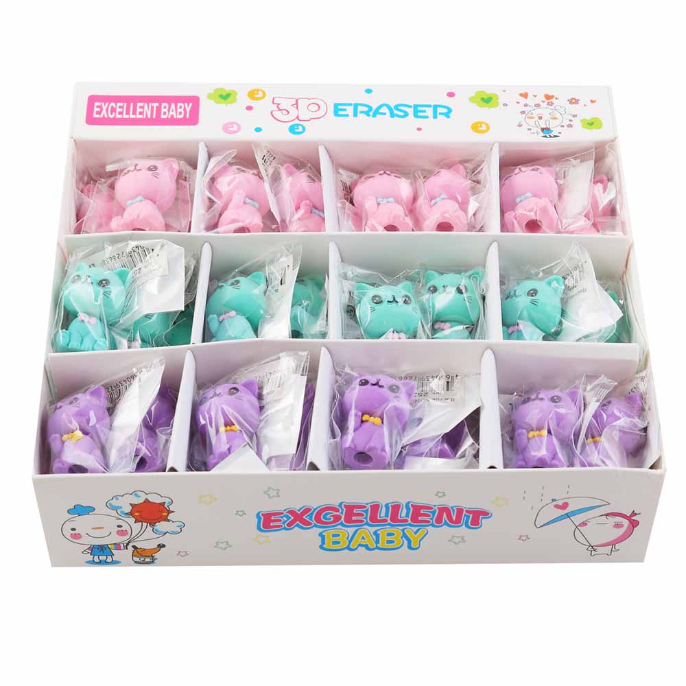 Ластик-колпачок фигурный кокос "котёнок" 35х23х20мм асс-т