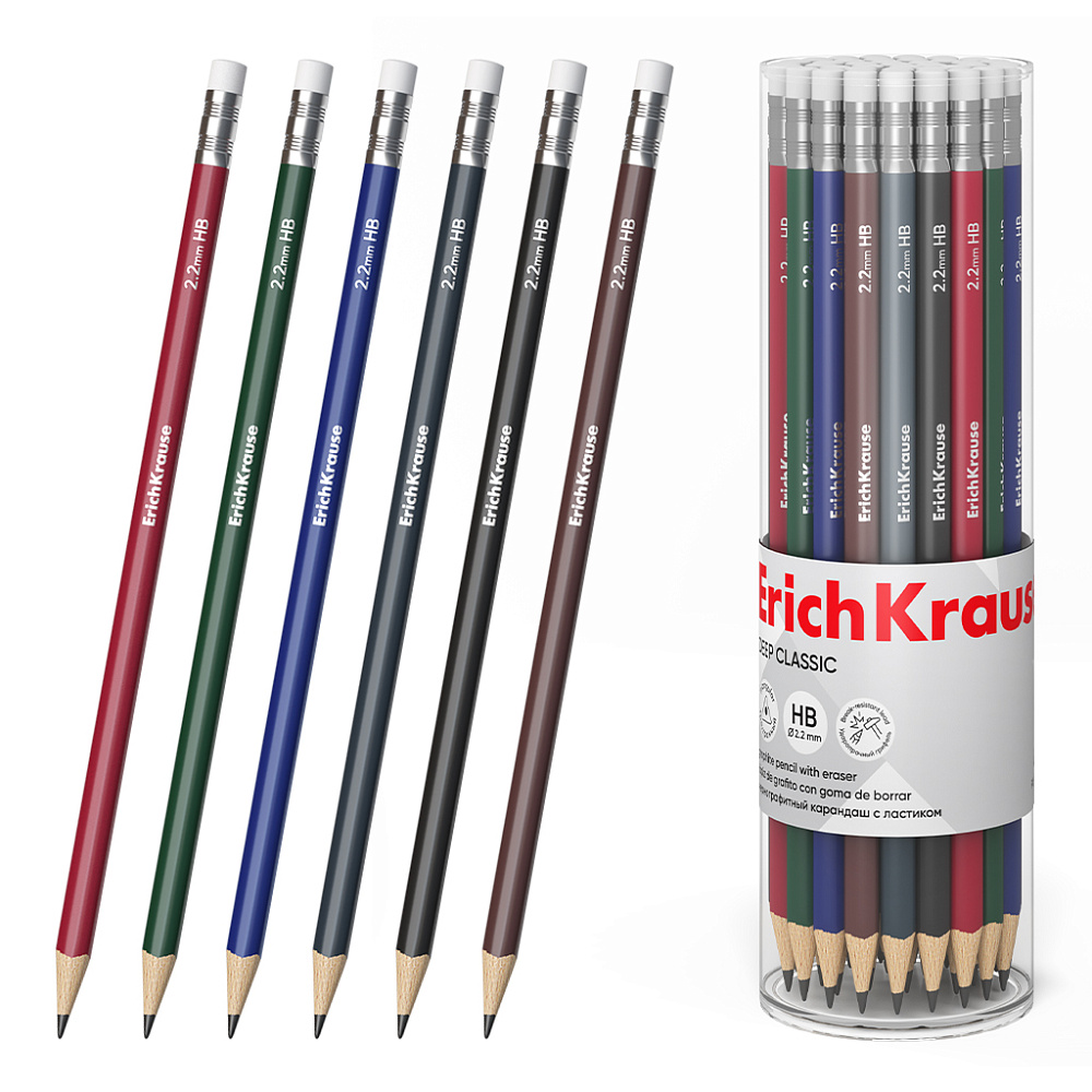 Карандаш с резинкой erich krause "deep classic triangular" hb дерево трёхгран. асс-т