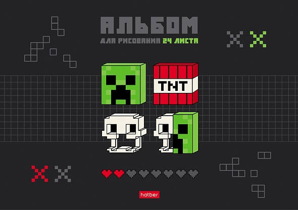 Альбом д/рис. а4 24л.скрепка "pixel boom" (hatber) выб.лак,асс-т