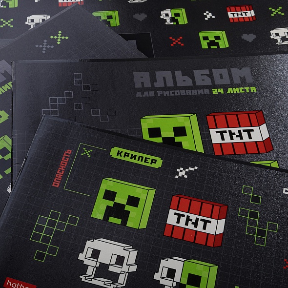 Альбом д/рис. а4 24л.скрепка "pixel boom" (hatber) выб.лак,асс-т