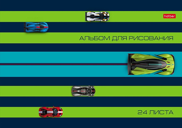 Альбом д/рис. а4 24л.скрепка "автоспорт" (hatber) асс-т