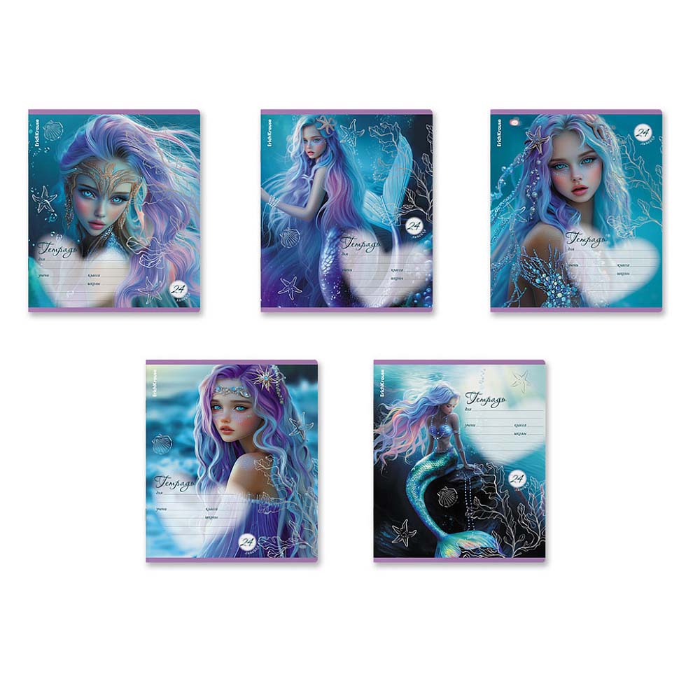 Тетрадь 24л. лин. "aquamarine" (erich krause) б/б,выб.лак,глиттер,асс-т