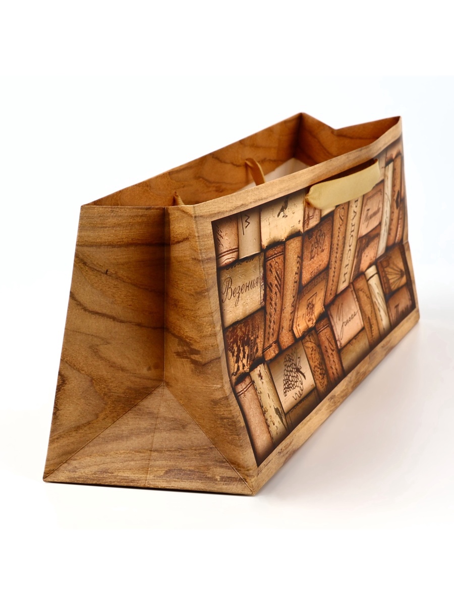 Пакет подарочный под бутылку "пробки" (36х13х10см)