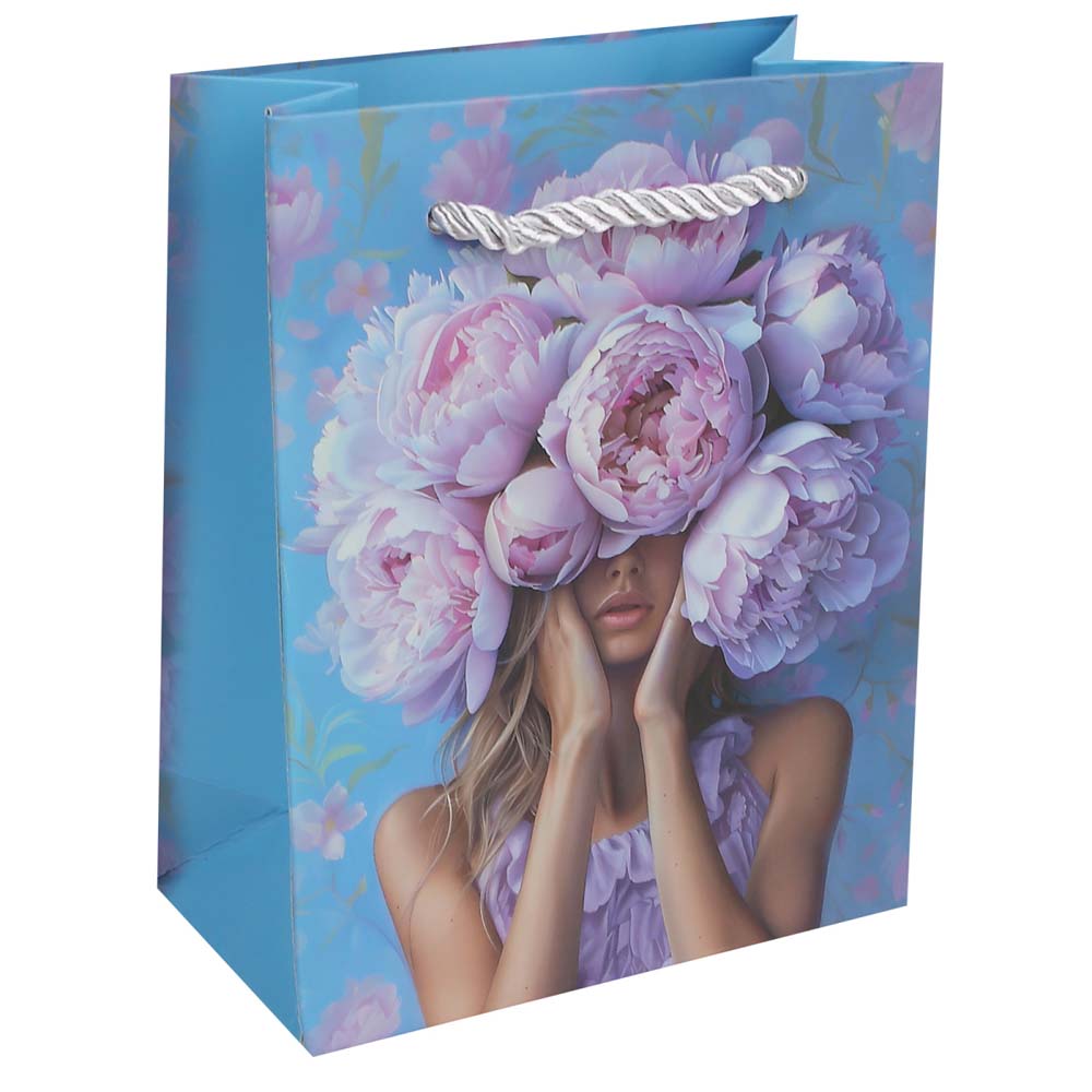 Пакет подарочный "девушка с пионами" (11х14х6см)