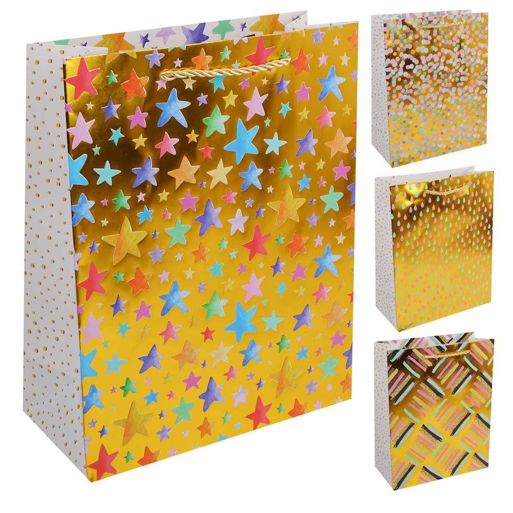 Пакет подарочный "паттерн на золотом" (26х32х12см) асс-т